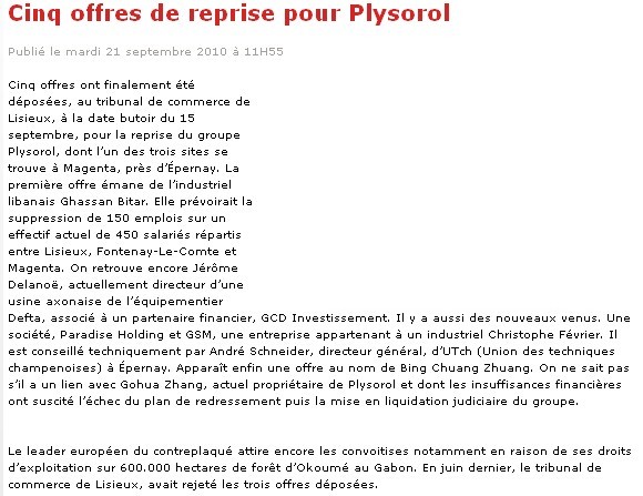 L'Union Ardennais | Article du 21/09/2010 | Cinq offres de reprise pour Plysorol